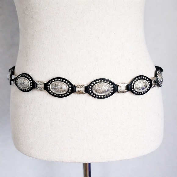Haute Hippie Accessories - Haute Hippie New Black Silver Concho Vegan Leather Western Statement Belt XL